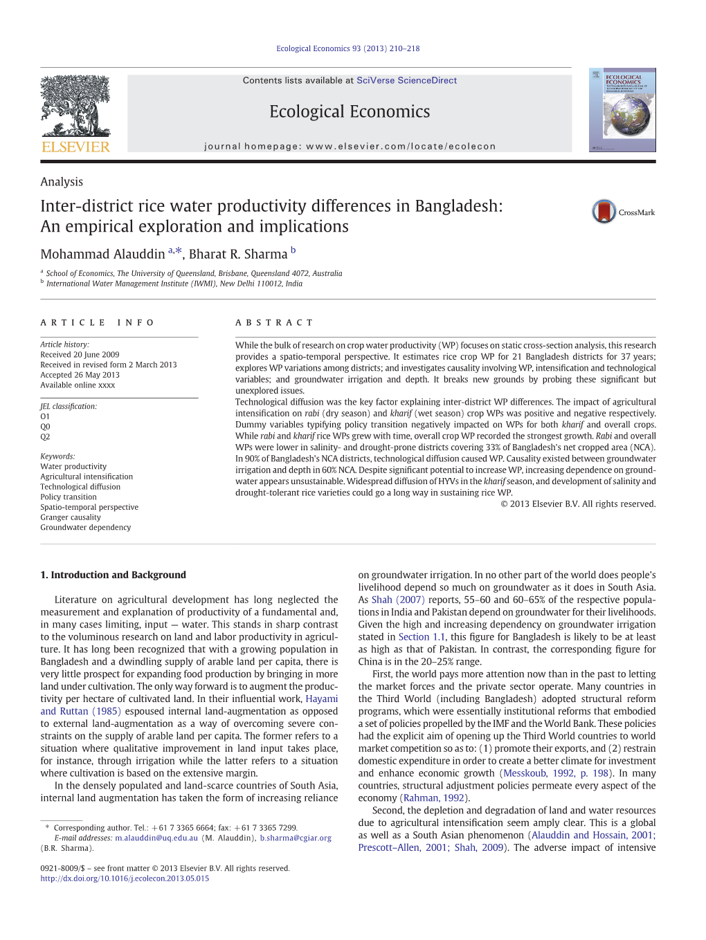 Inter-District Rice Water Productivity Differences in Bangladesh: an Empirical Exploration and Implications