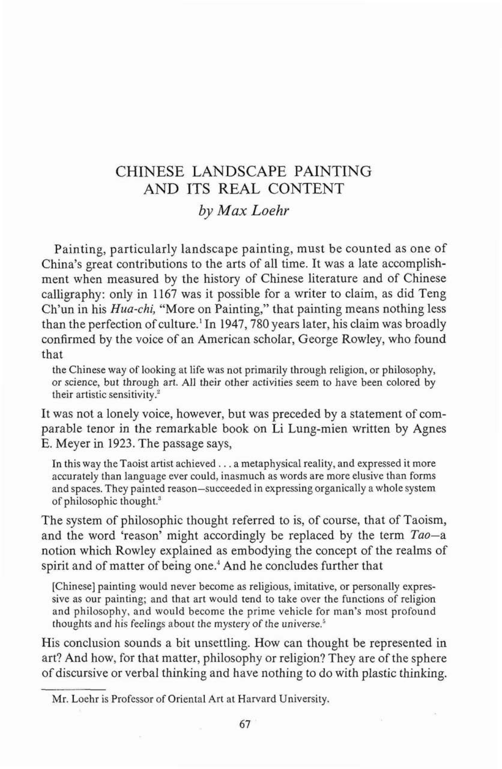 CHINESE LANDSCAPE PAINTING and ITS REAL CONTENT by Max Loehr