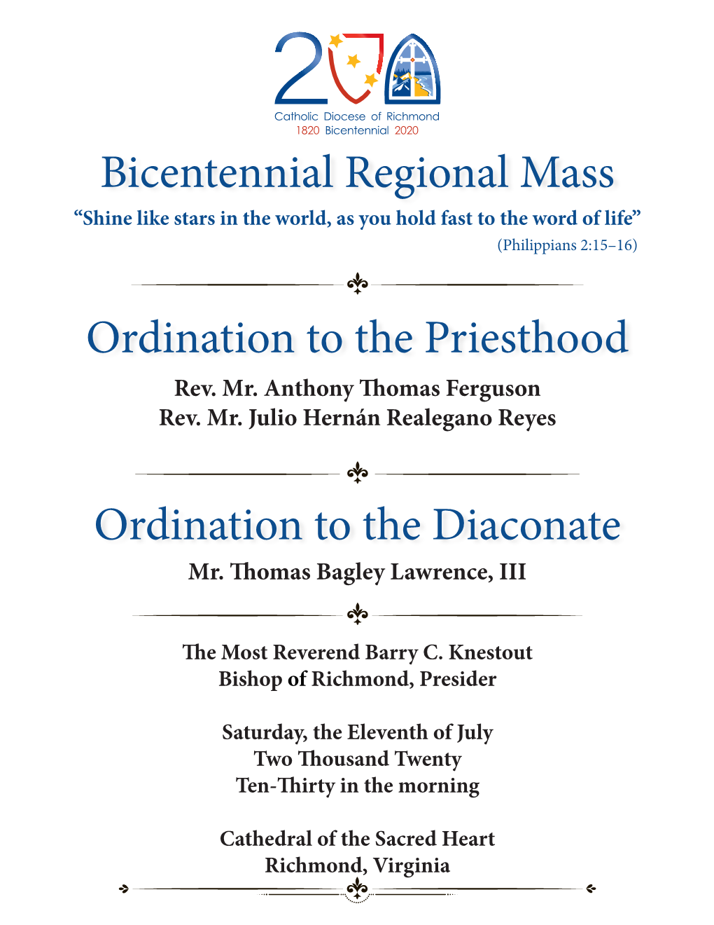 Bicentennial Regional Mass Ordination to the Priesthood