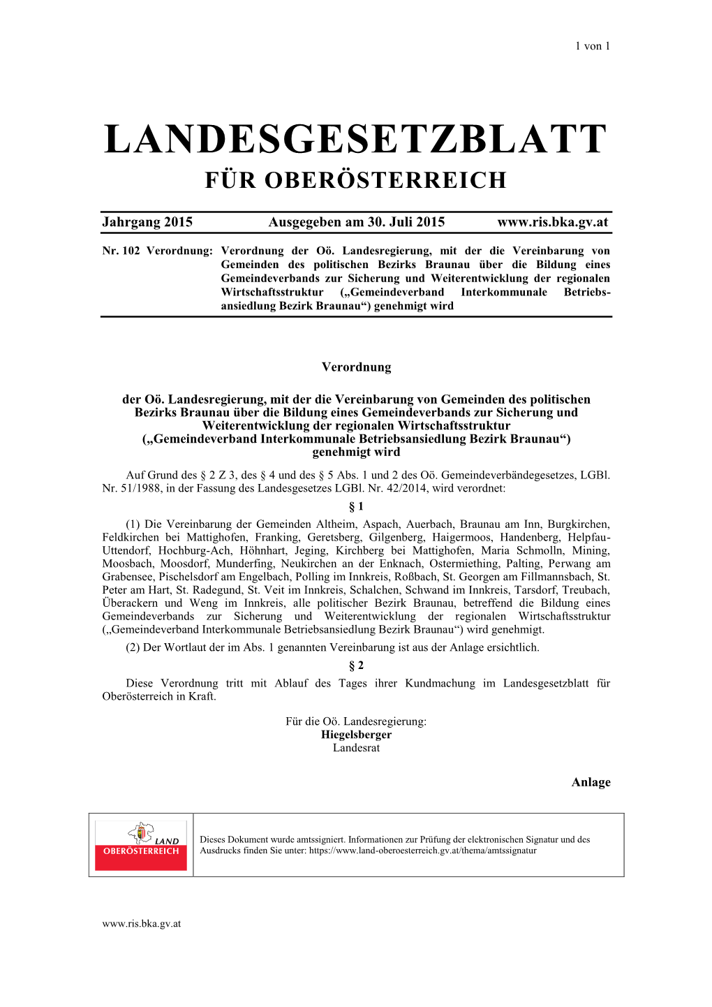 Landesgesetzblatt Für Oberösterreich