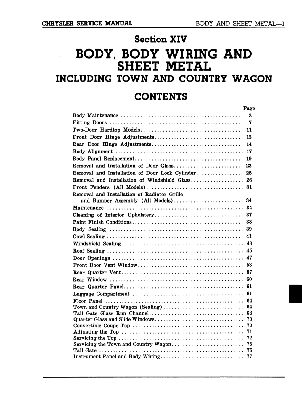 Body, Body Wiring and Sheet Metal