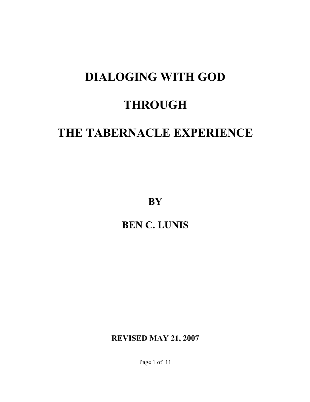 Dialoging with God Through the Tabernacle Experience