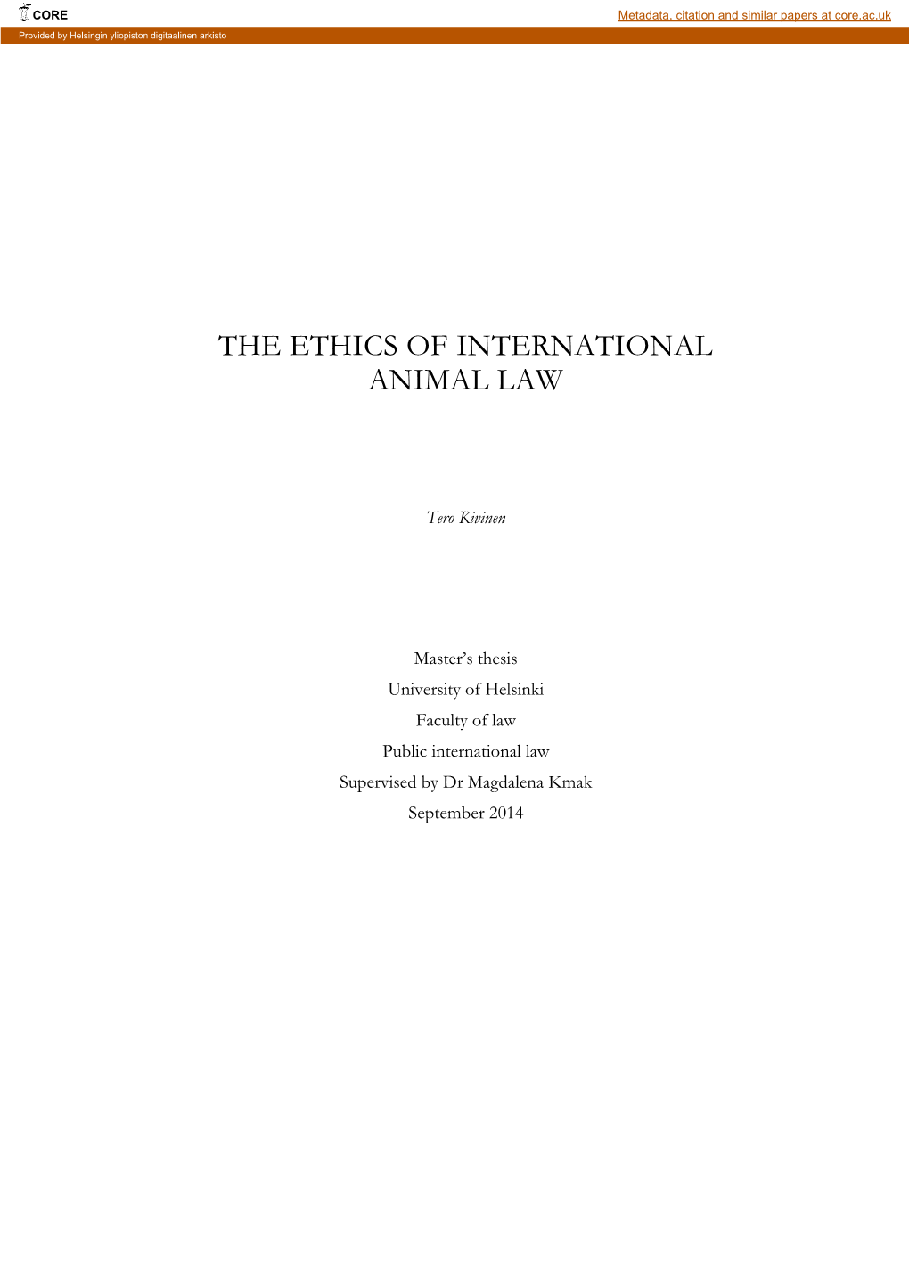 The Ethics of International Animal Law