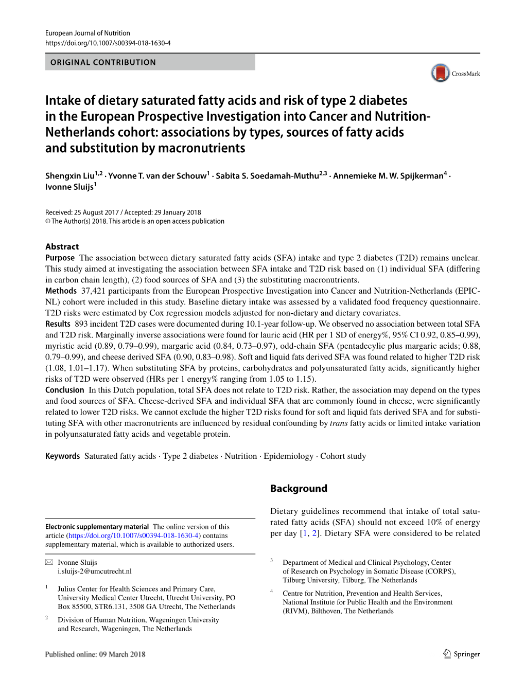 Intake of Dietary Saturated Fatty Acids and Risk of Type 2 Diabetes in The
