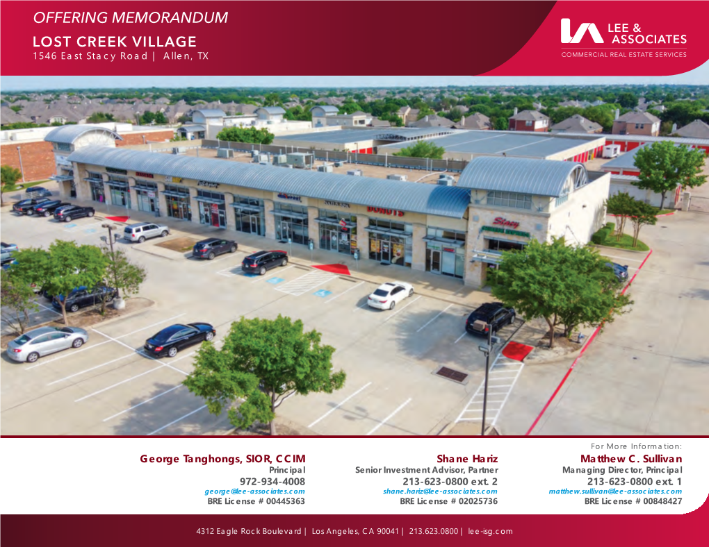 OFFERING MEMORANDUM LOST CREEK VILLAGE 1546 East Stacy Road | Allen, TX