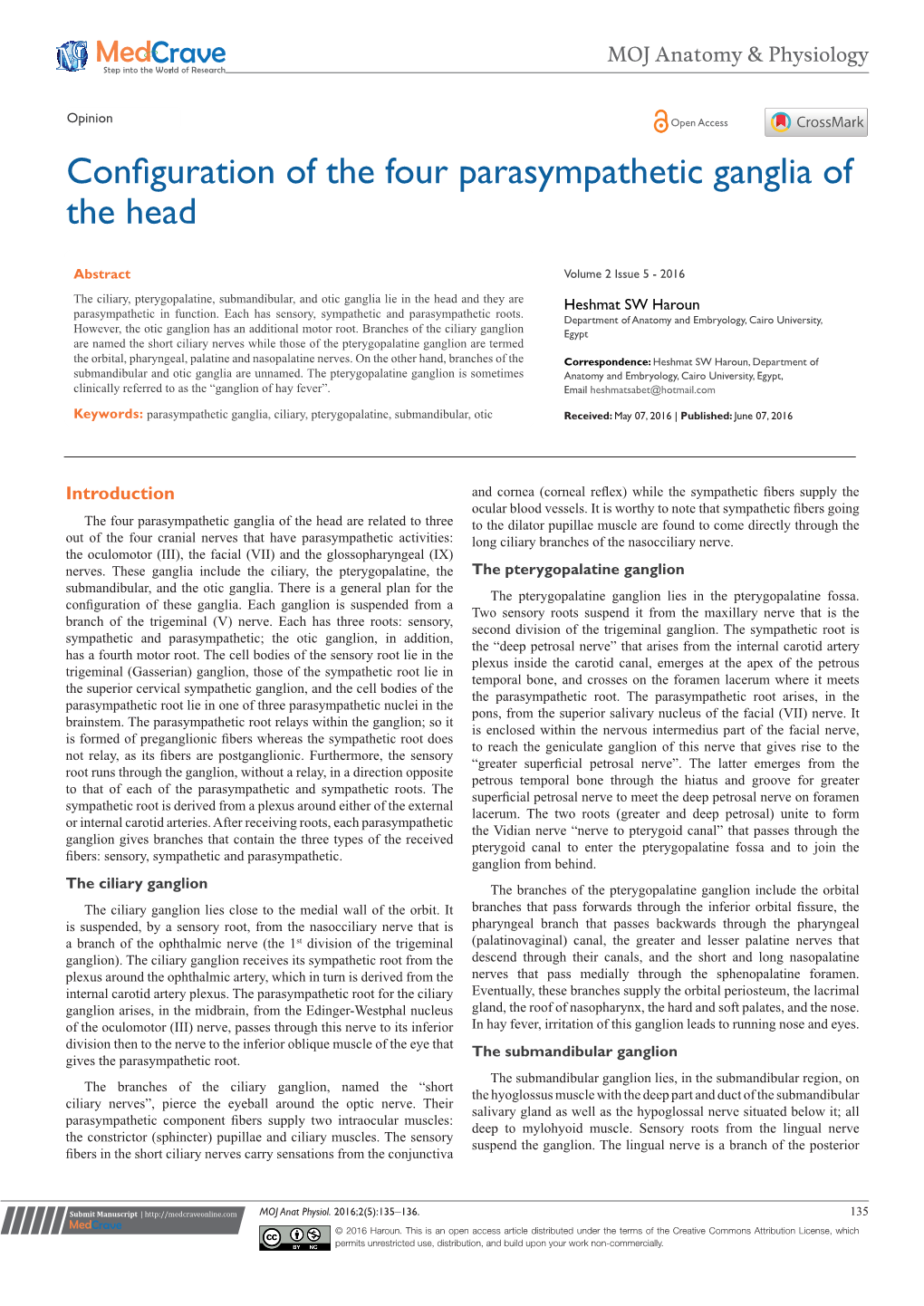 Configuration of the Four Parasympathetic Ganglia of the Head