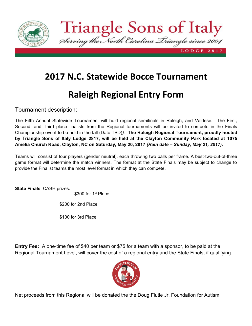 Raleigh Regional Entry Form