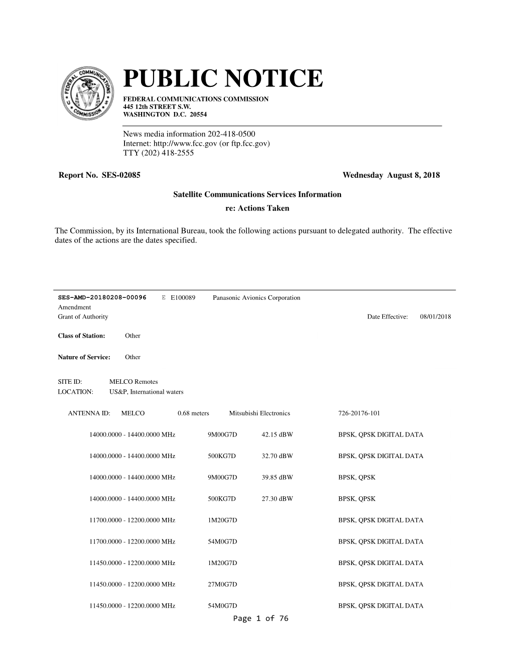 PUBLIC NOTICE FEDERAL COMMUNICATIONS COMMISSION 445 12Th STREET S.W