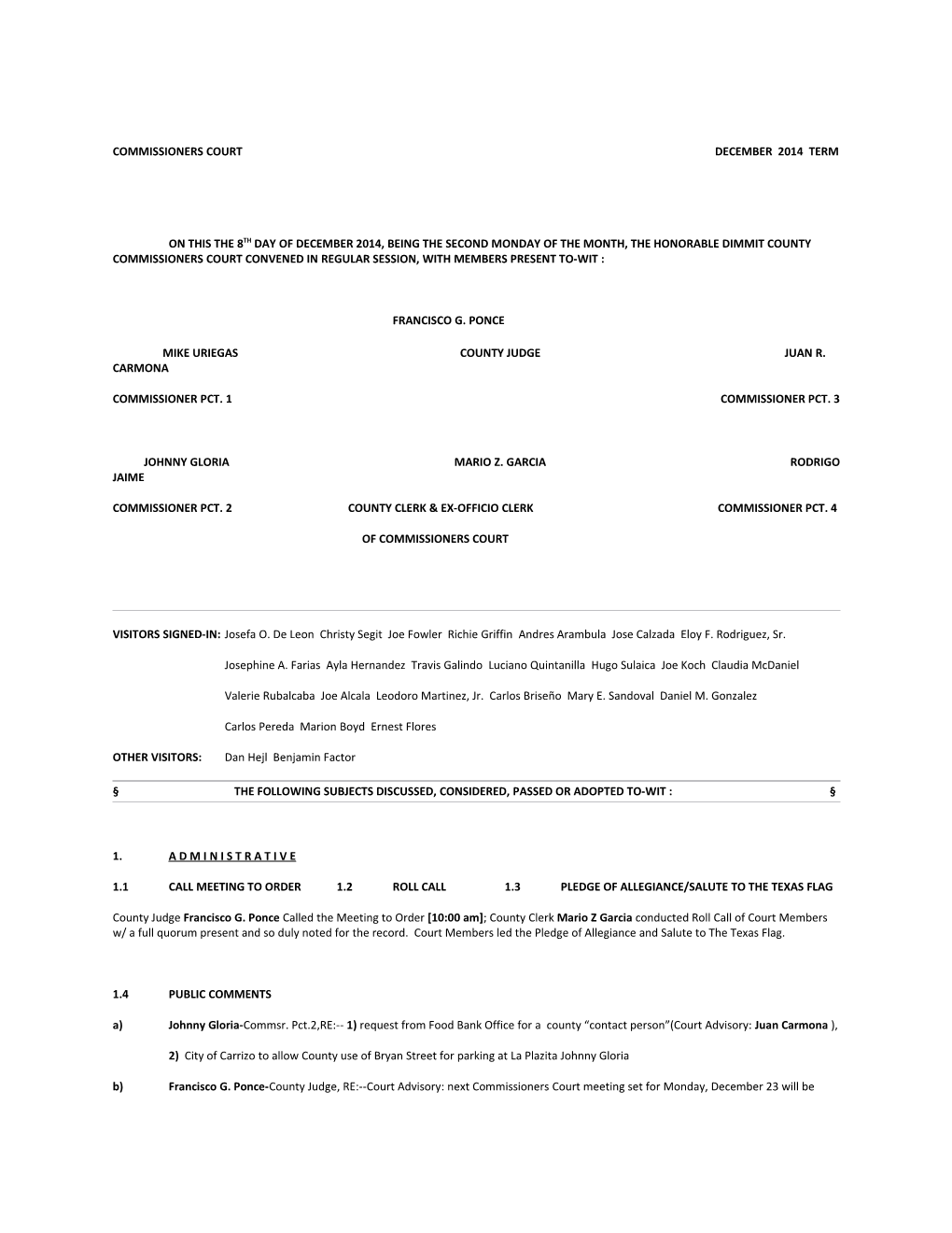 Commissioners Court December 2014 Term