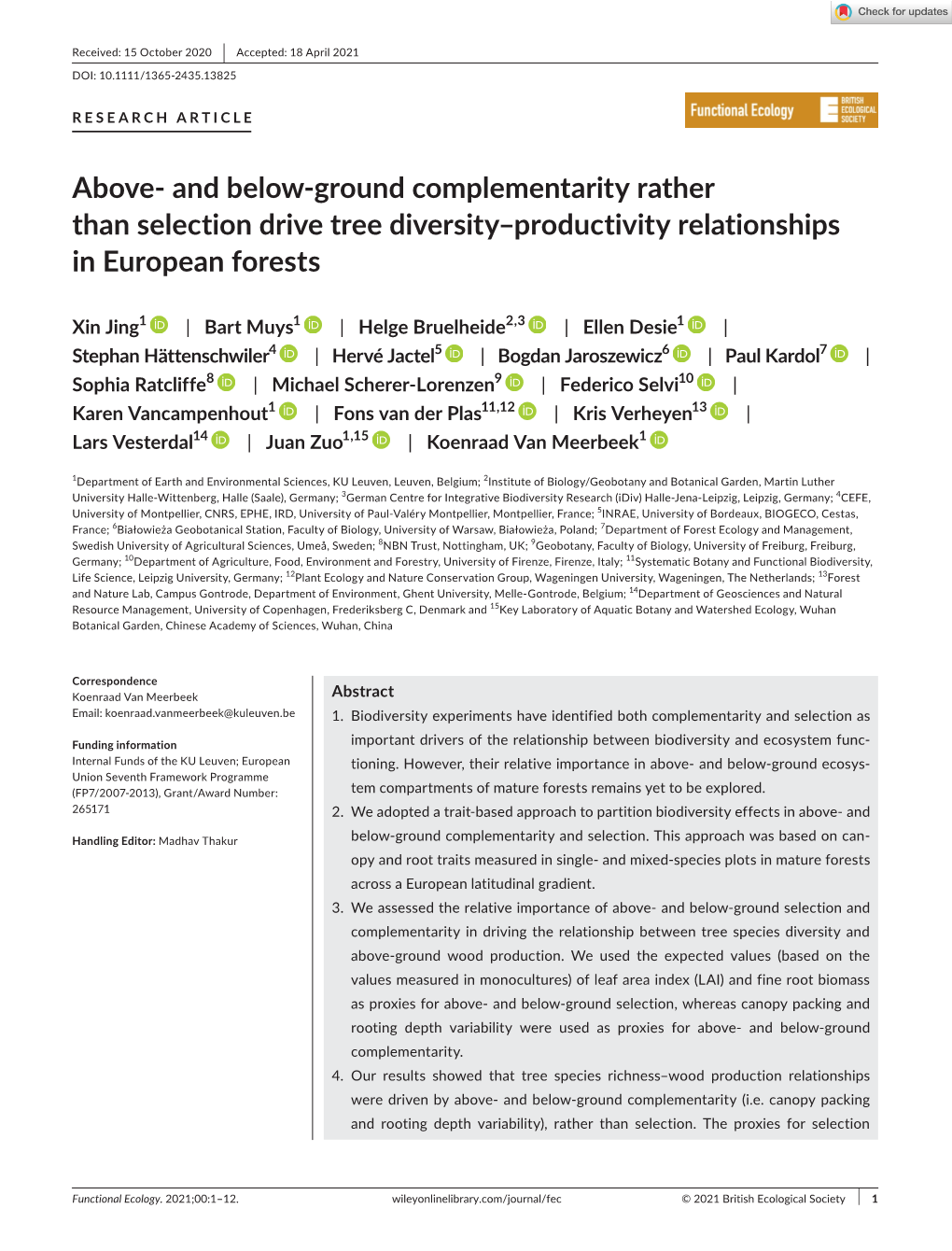 Above‐ and Below‐Ground Complementarity Rather Than