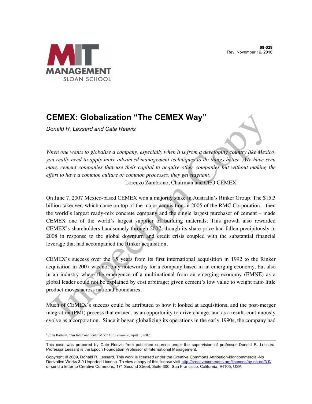The CEMEX Way” Donald R