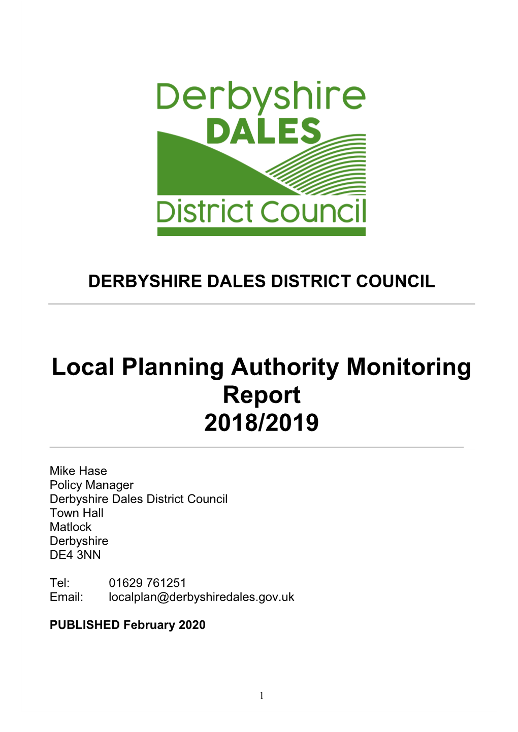 Local Planning Authority Monitoring Report 2018/2019