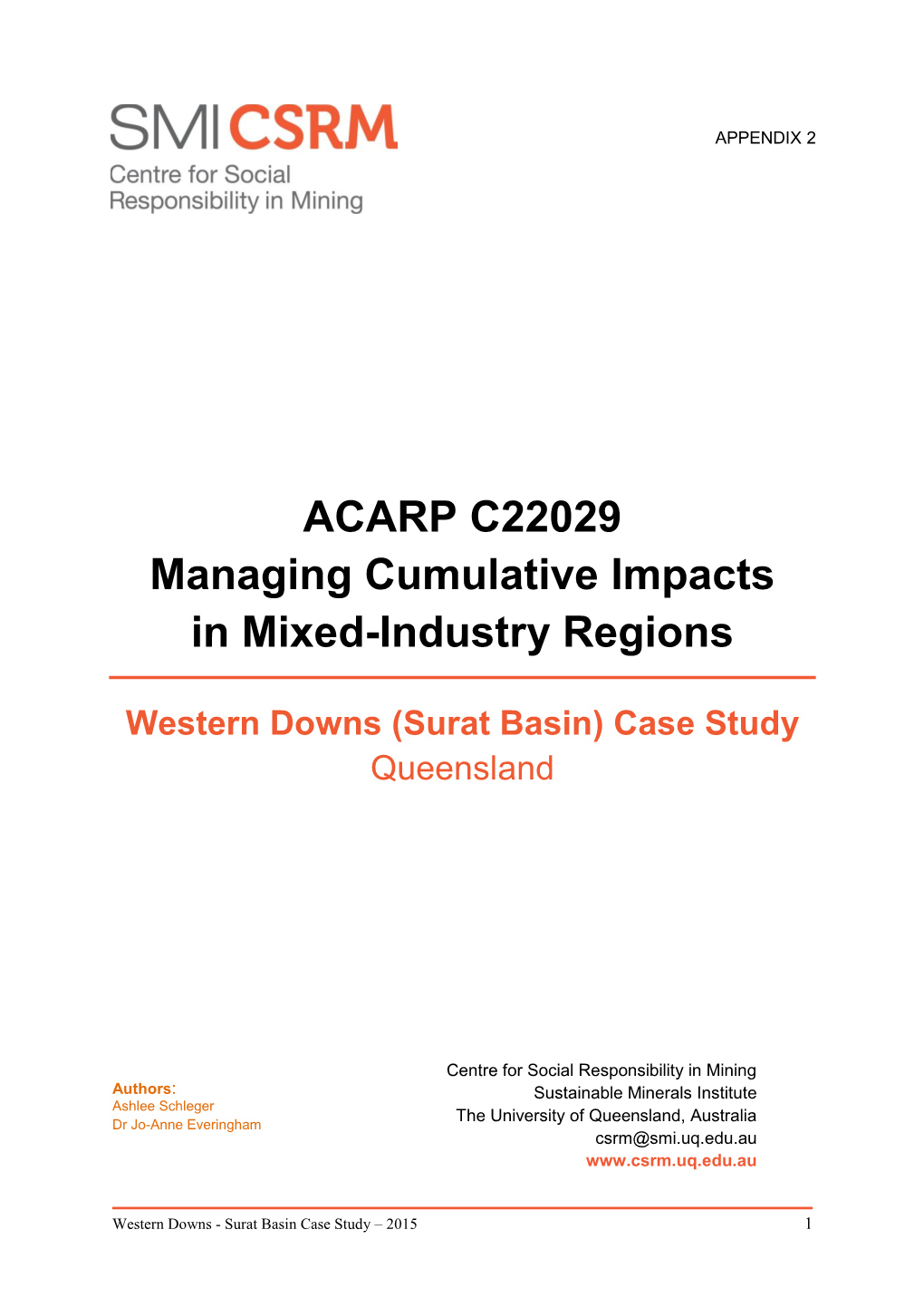 ACARP C22029 Managing Cumulative Impacts in Mixed-Industry Regions