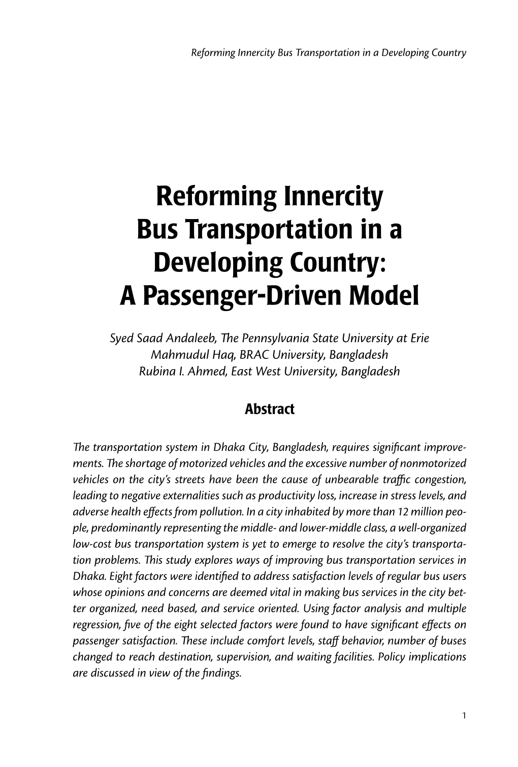 Reforming Innercity Bus Transportation in a Developing Country