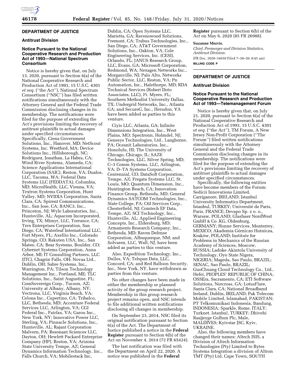 Federal Register/Vol. 85, No. 148/Friday, July 31, 2020/Notices