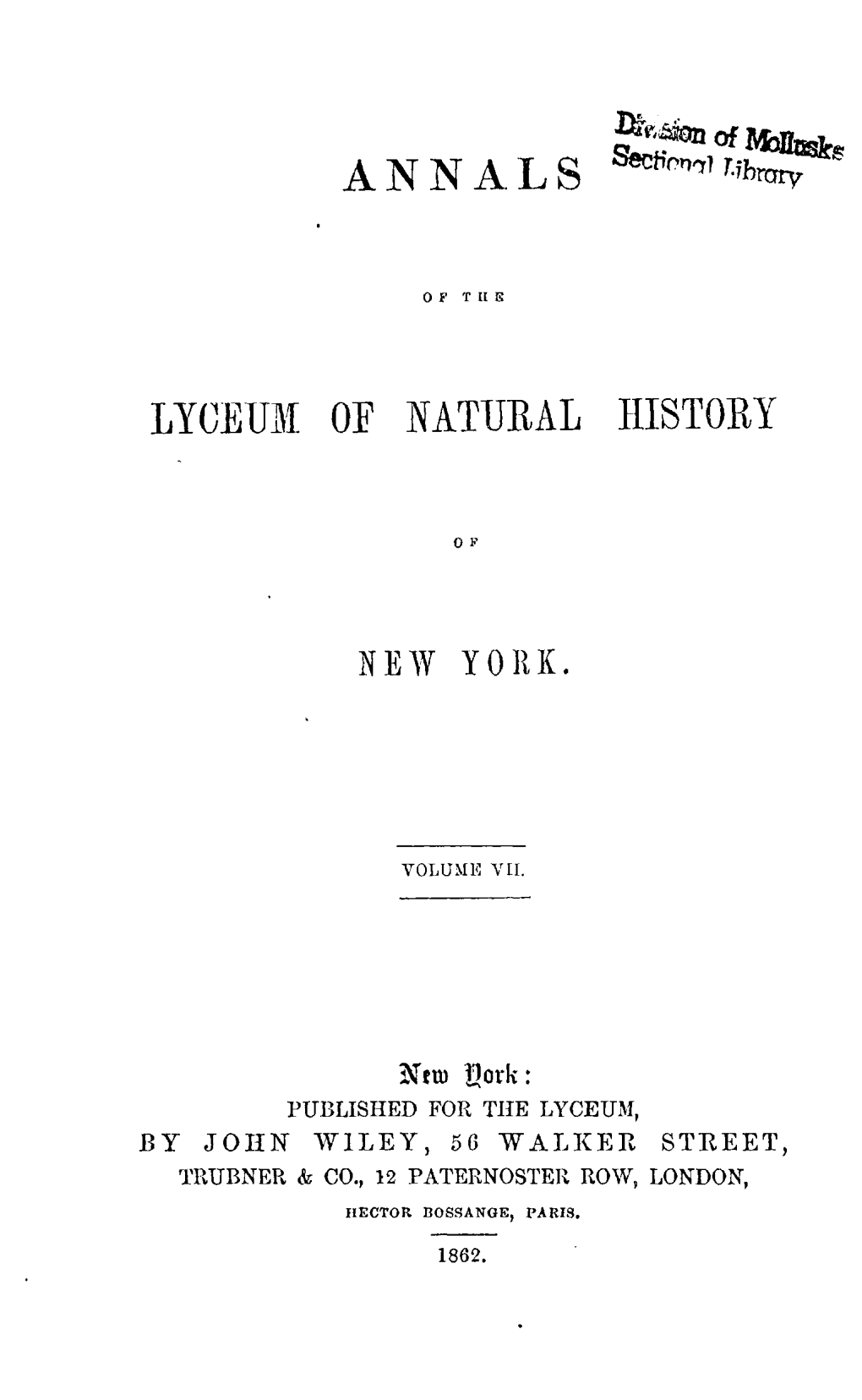 ANNALS ^"^Mtv LYCEUM of NATURAL HISTORY