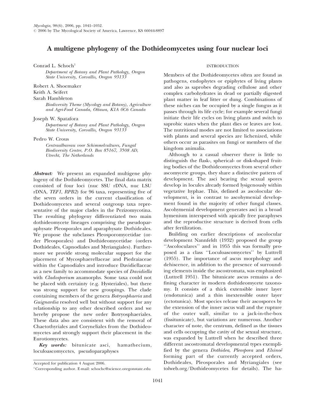 A Multigene Phylogeny of the Dothideomycetes Using Four Nuclear Loci