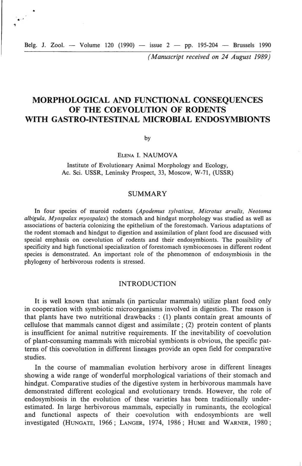 Morphological and Functional Consequences of the Coevolution of Rodents with Gastro-Intestinal Microbial Endosymbionts