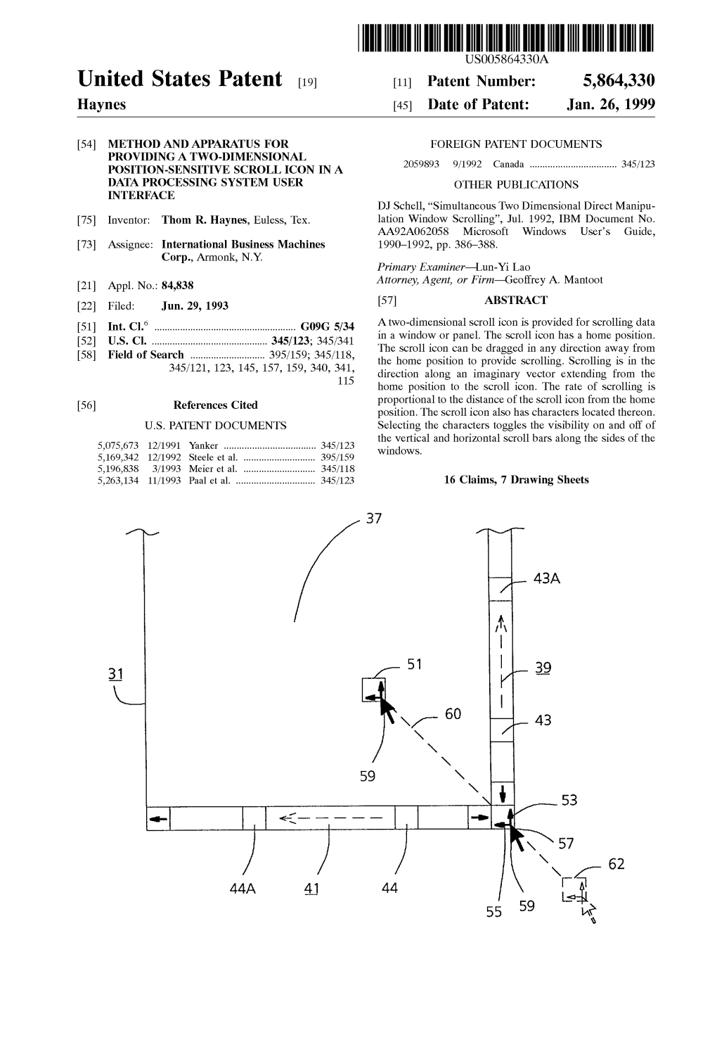 United States Patent (19) 11 Patent Number: 5,864,330 Haynes (45) Date of Patent: Jan