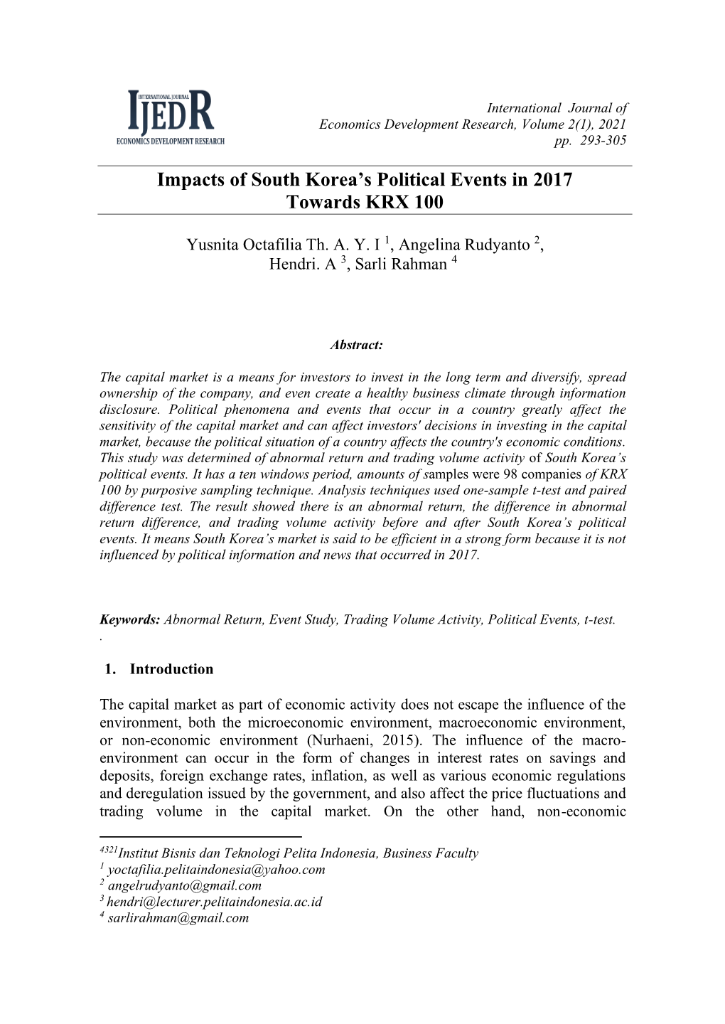 Impacts of South Korea's Political Events in 2017 Towards KRX