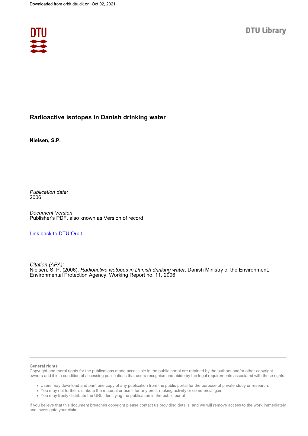Radioactive Isotopes in Danish Drinking Water