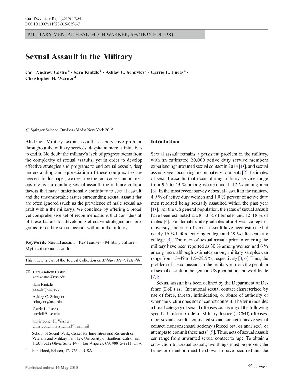 Sexual Assault in the Military