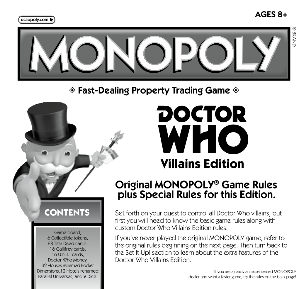 Monopoly: Doctor Who Villains Edition Rulebook