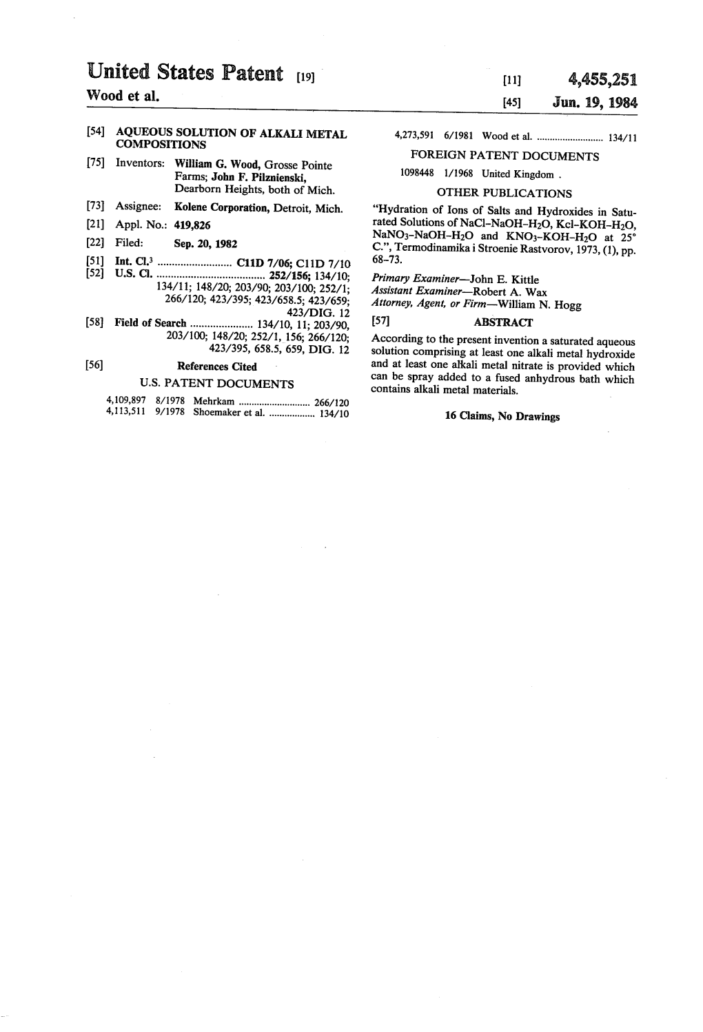 United States Patent (19) (11) 4,455,251 Wood Et Al