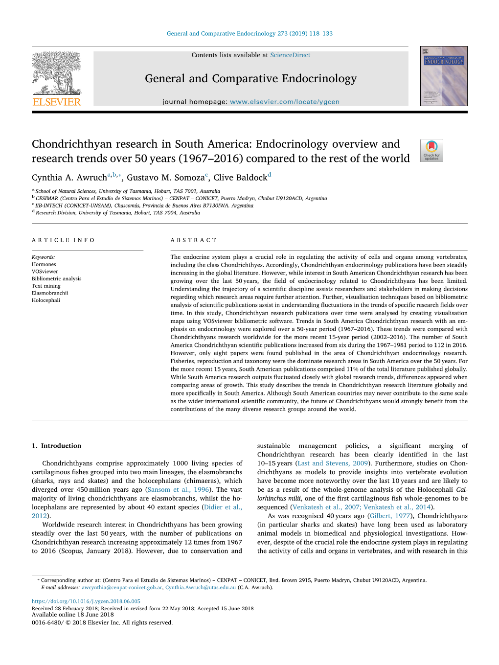 Chondrichthyan Research in South America Endocrinology Overview