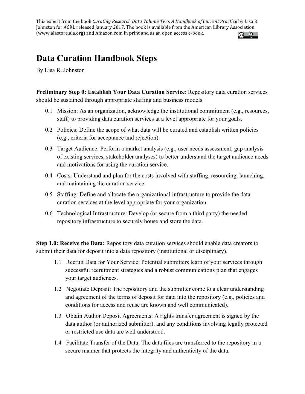 Data Curation Handbook Steps by Lisa R