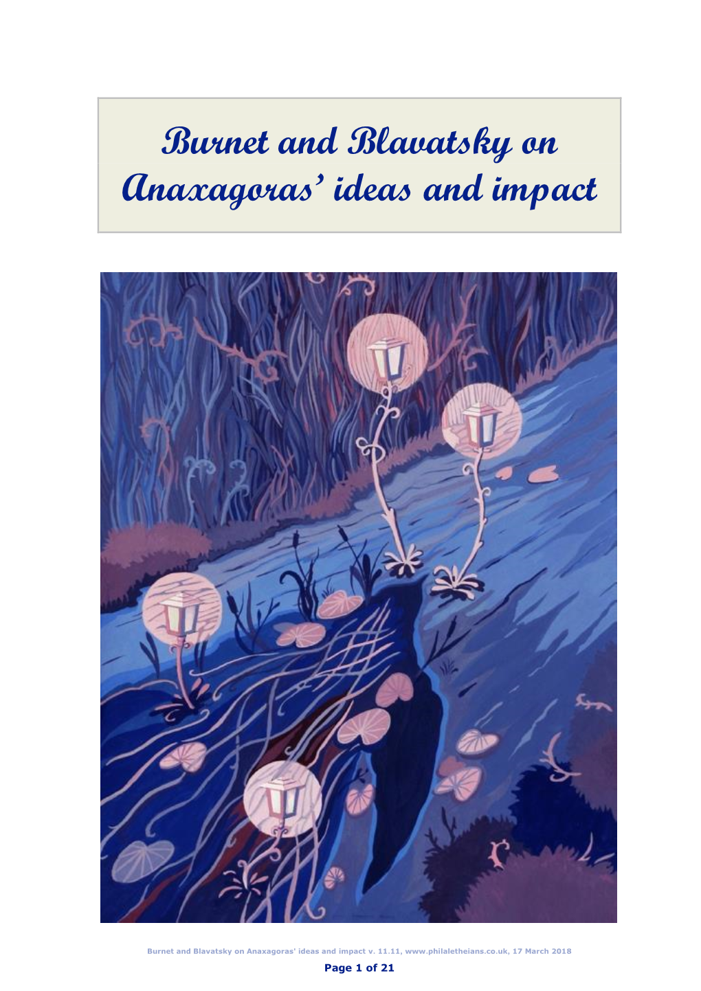 Burnet and Blavatsky on Anaxagoras' Ideas and Impact V