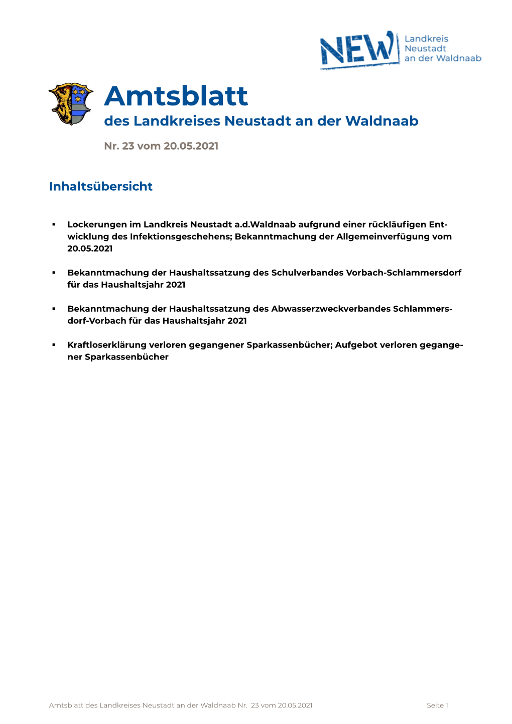 Amtsblatt Des Landkreises Neustadt an Der Waldnaab