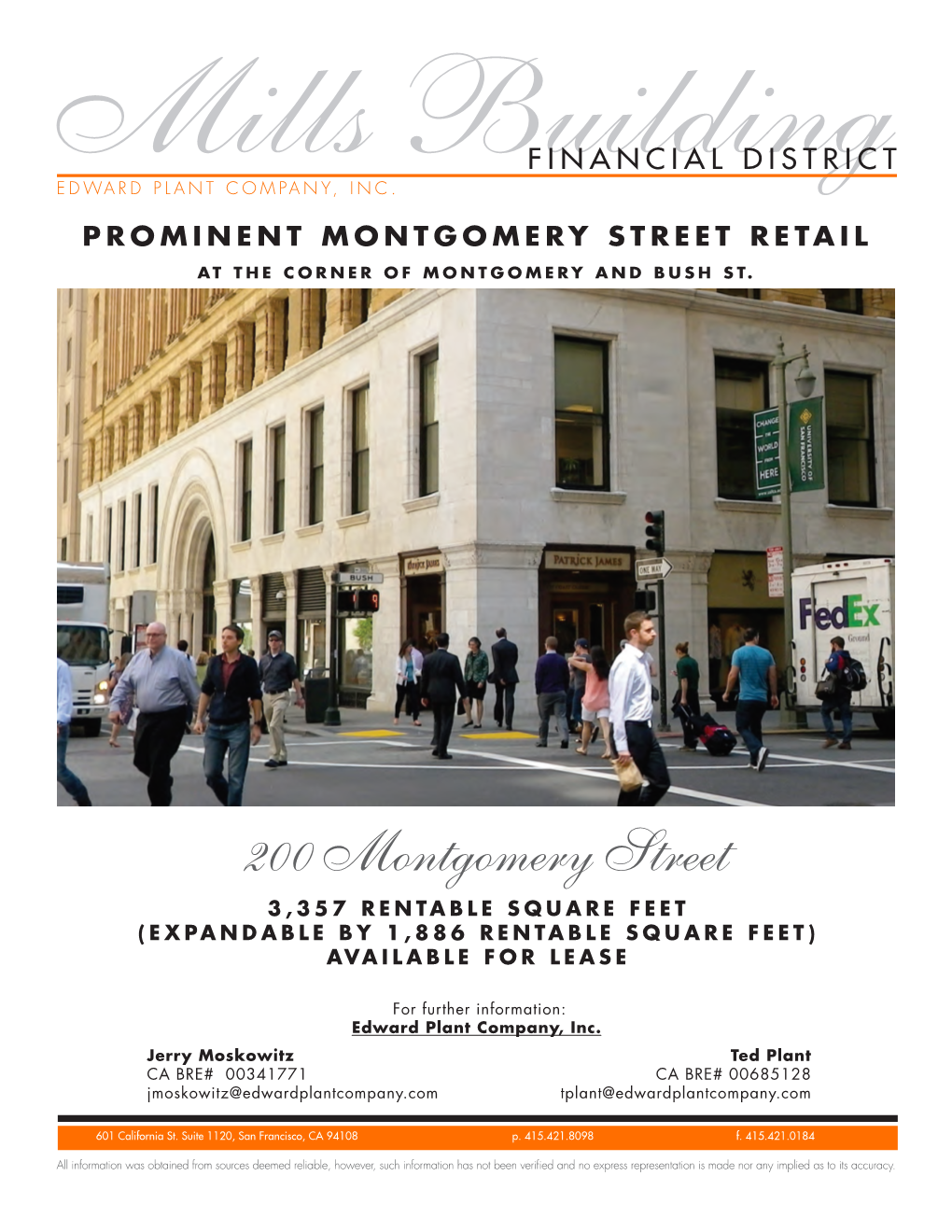 200 Montgomery Street 3,357 RENTABLE SQUARE FEET (EXPANDABLE by 1,886 RENTABLE SQUARE FEET) AVAILABLE for LEASE