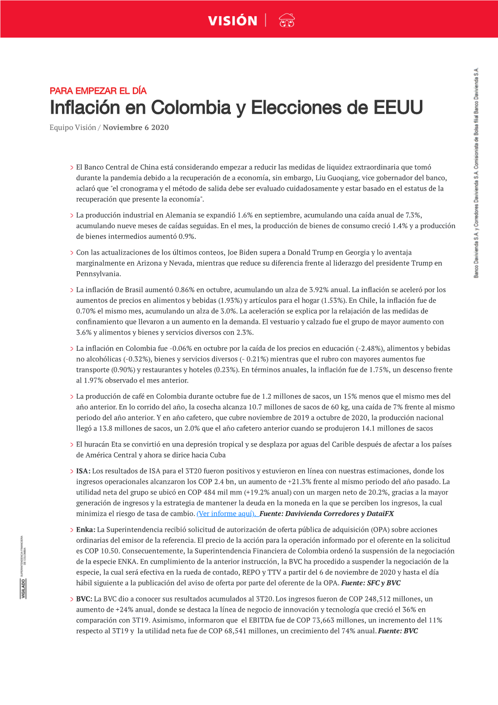 Inflación En Colombia Y Elecciones De EEUU