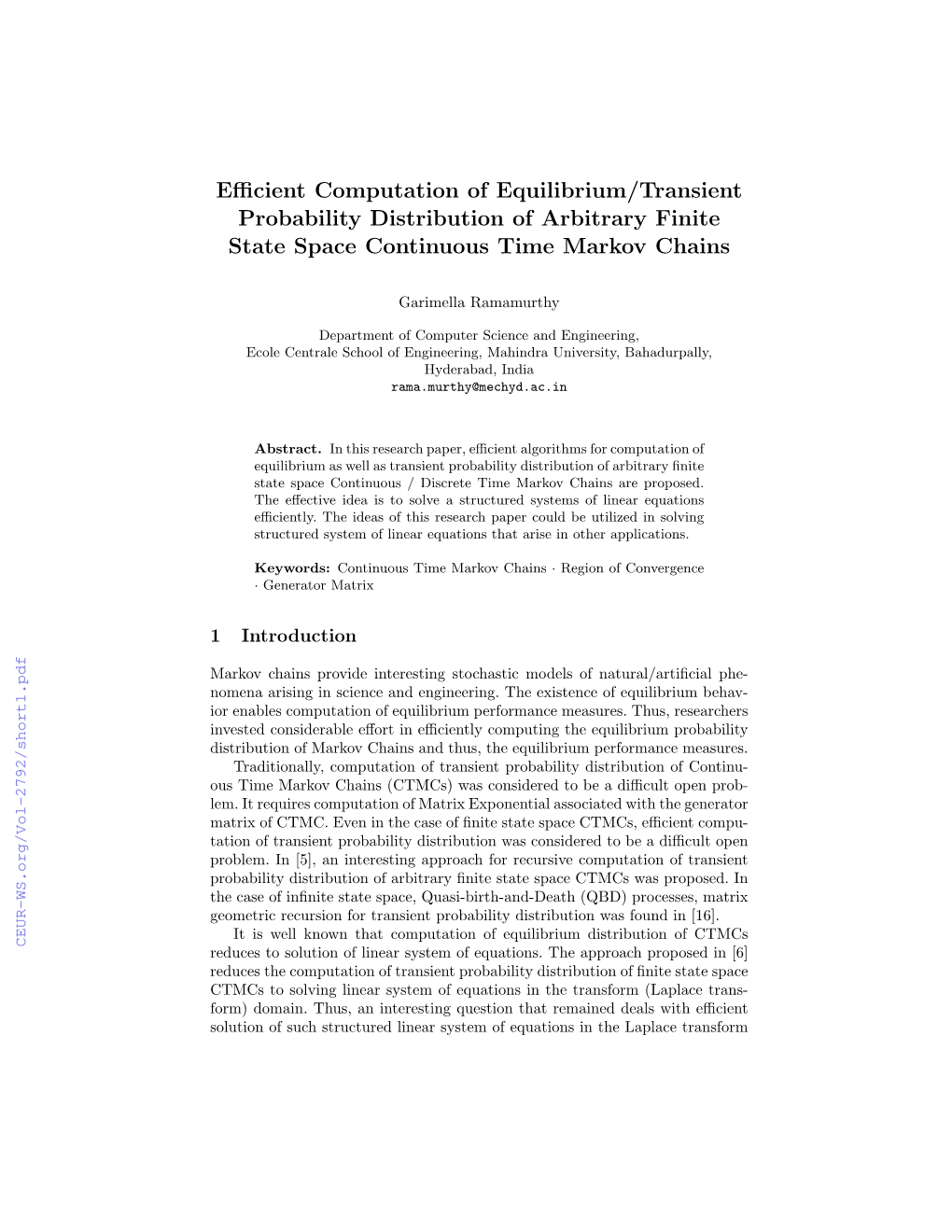 Efficient Computation of Equilibrium/Transient Probability