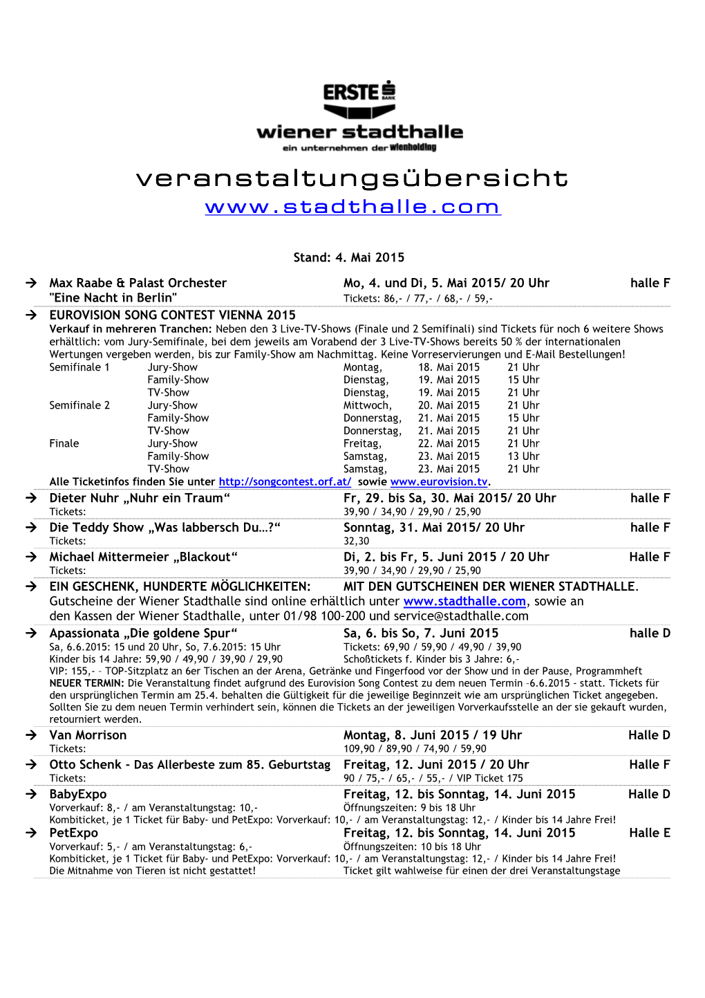 Veranstaltungsübersicht Veranstaltungsübersicht