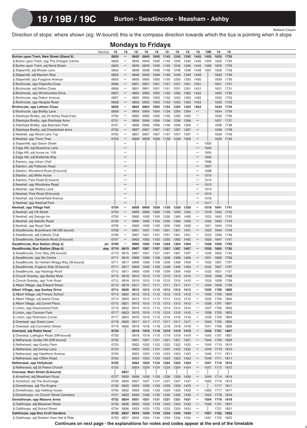 19 / 19B / 19C Burton - Swadlincote - Measham - Ashby