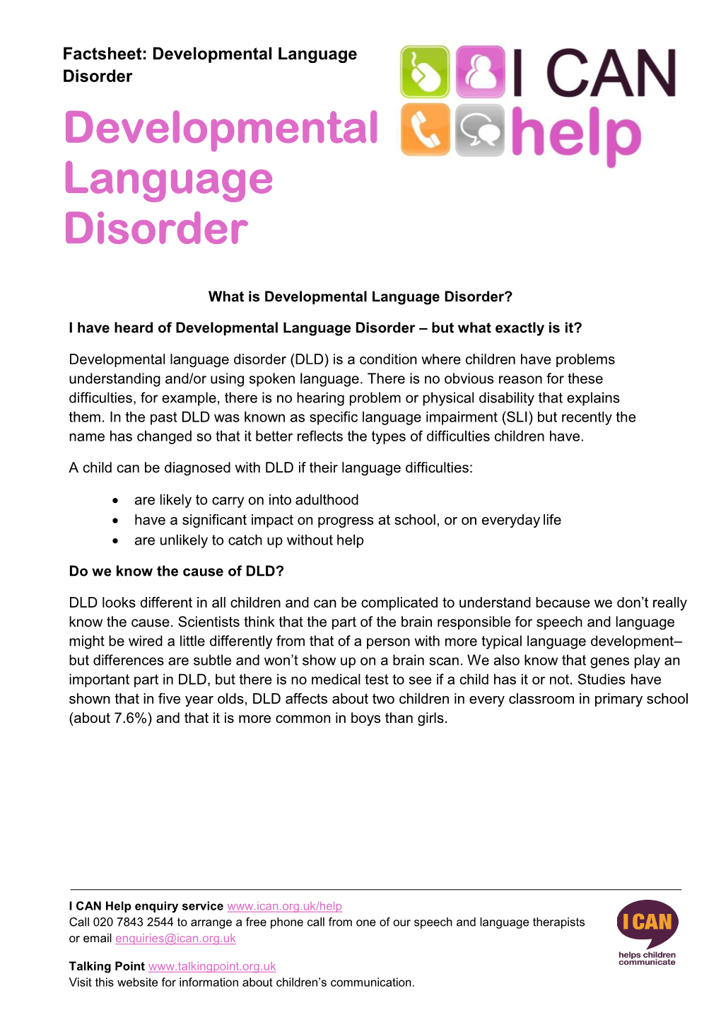 Developmental Language Disorder Developmental Language Disorder