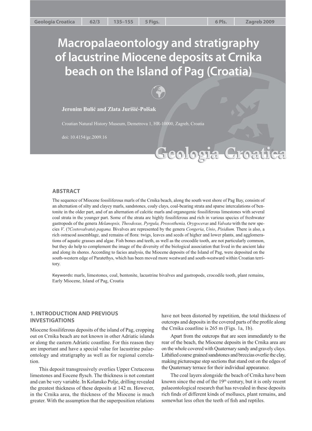 Macropalaeontology and Stratigraphy of Lacustrine Miocene Deposits at Crnika Beach on the Island of Pag (Croatia) 