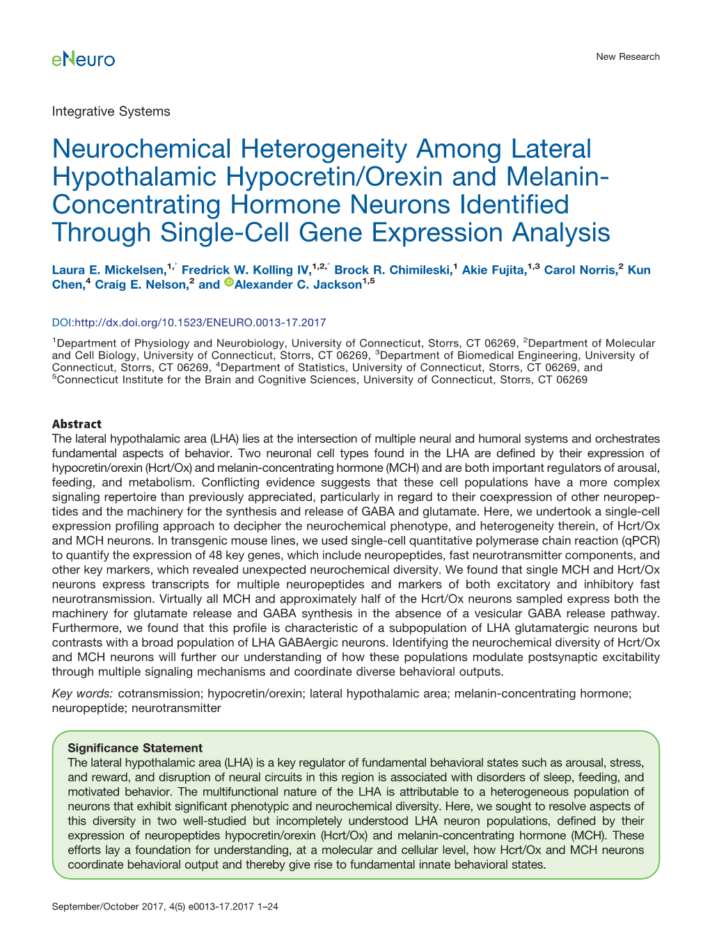 Neurochemical Heterogeneity Among Lateral Hypothalamic