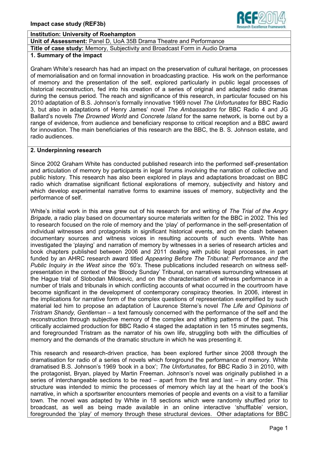 Impact Case Study (Ref3b) Page 1 Institution: University Of