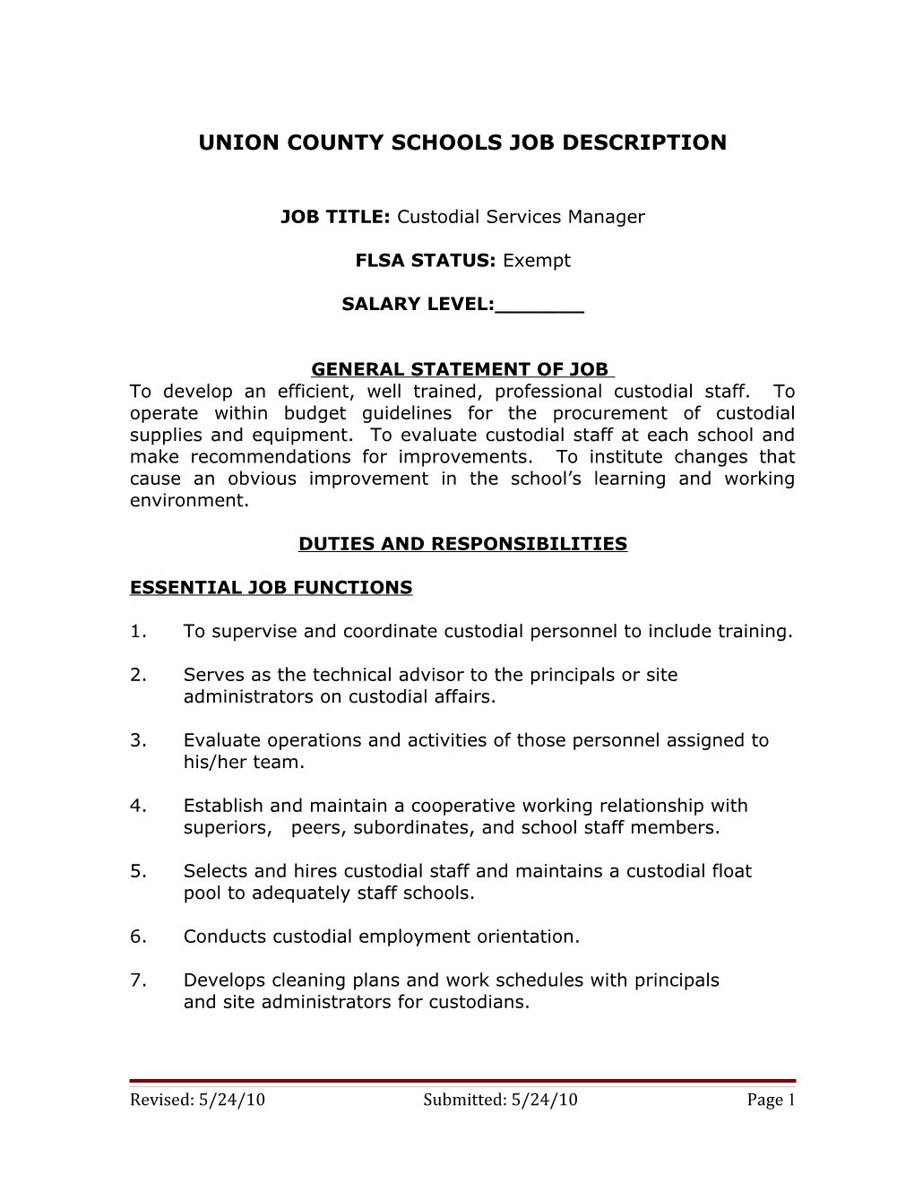 Union County Schools Job Description