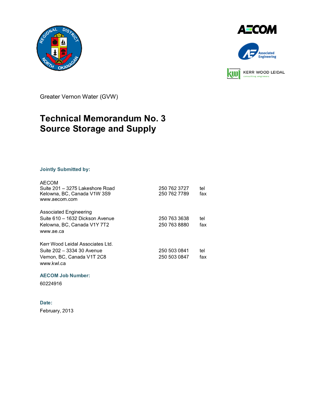 Technical Memorandum No. 3 Source Storage and Supply