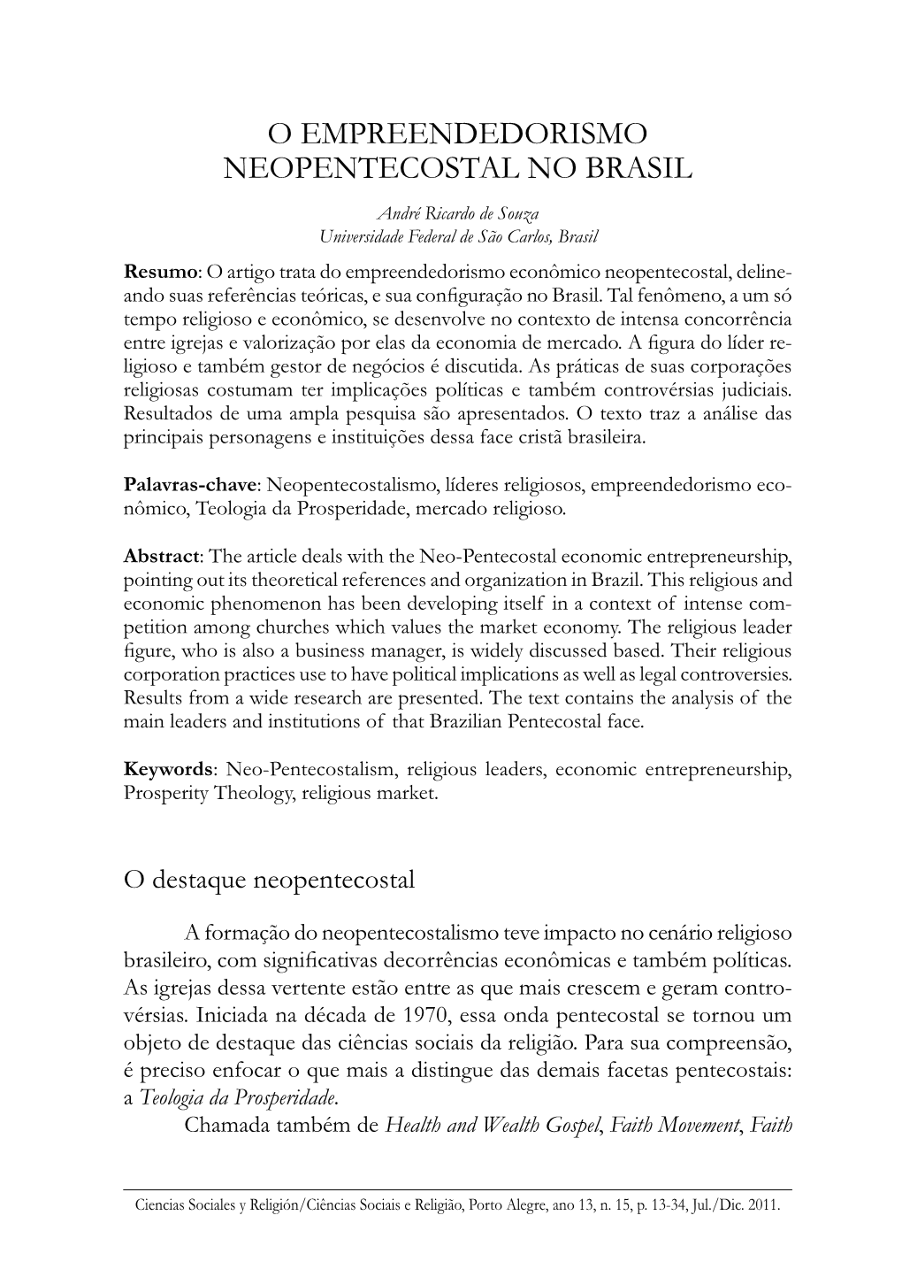 O Empreendedorismo Neopentecostal No Brasil