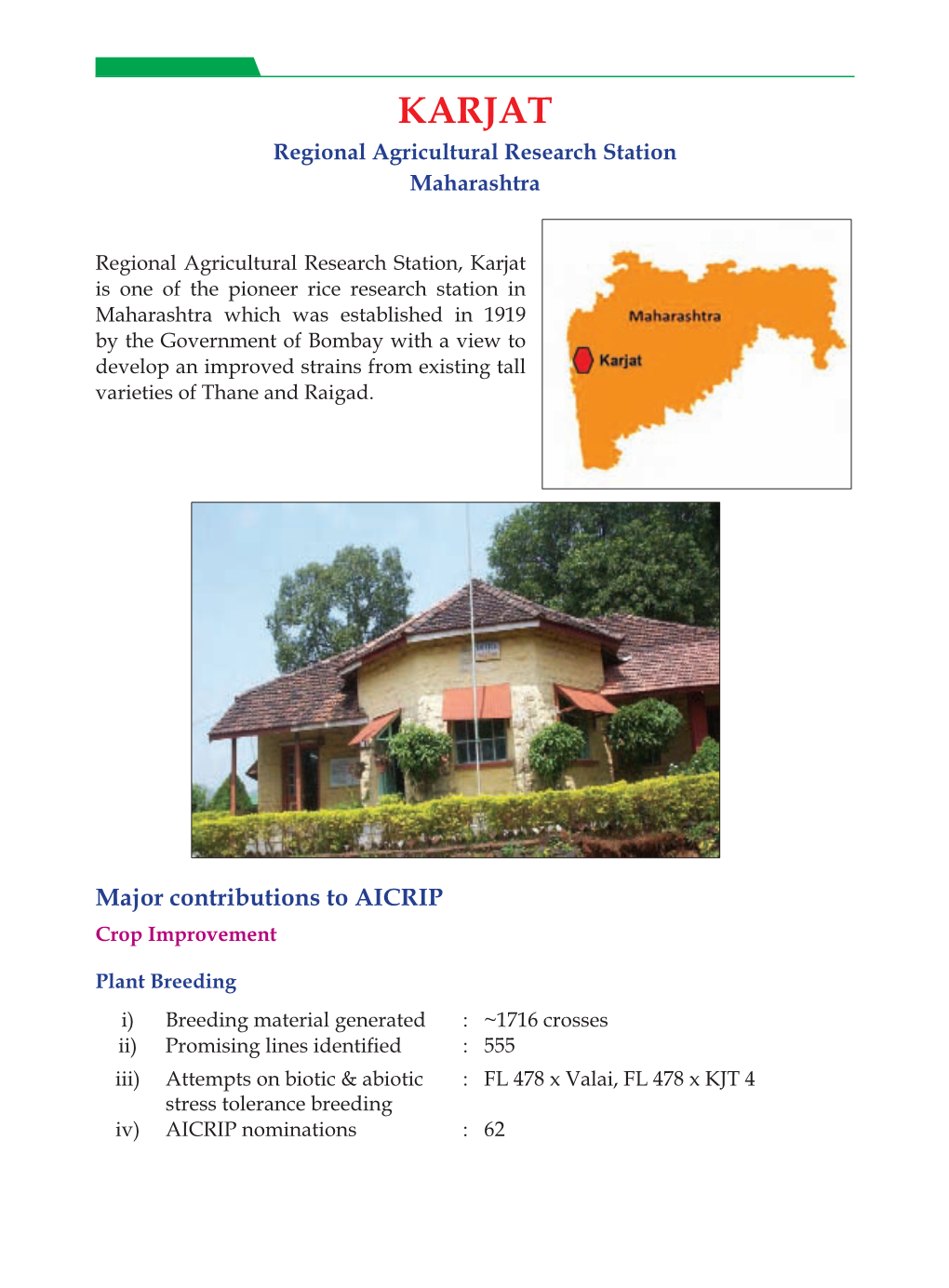 KARJAT Regional Agricultural Research Station Maharashtra