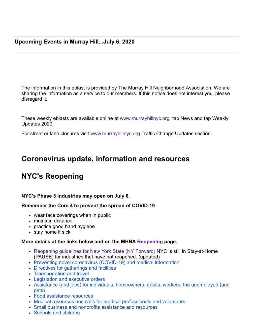 Coronavirus Update, Information and Resources NYC's Reopening