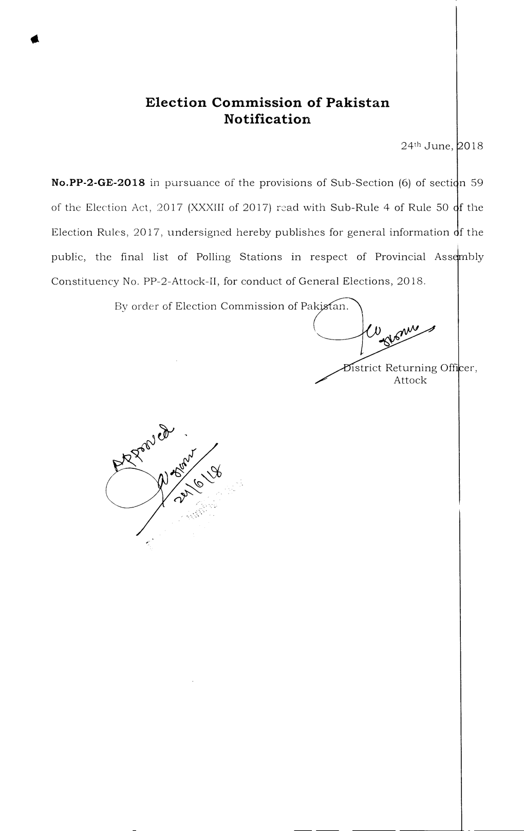 Election Commission of Pakistan Notification