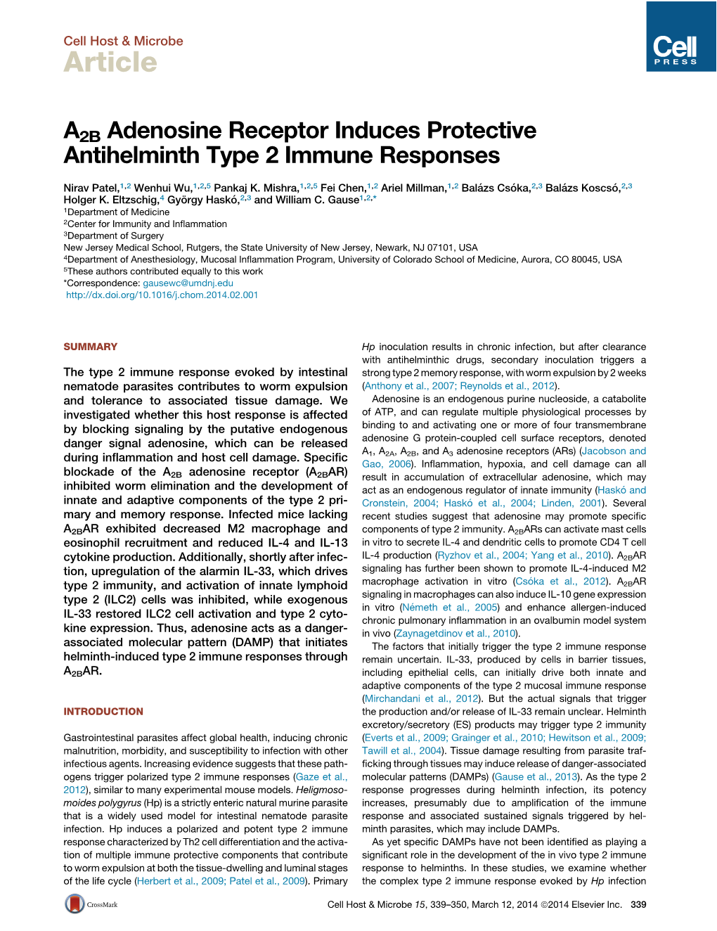 A2B Adenosine Receptor Induces Protective Antihelminth Type 2 Immune Responses