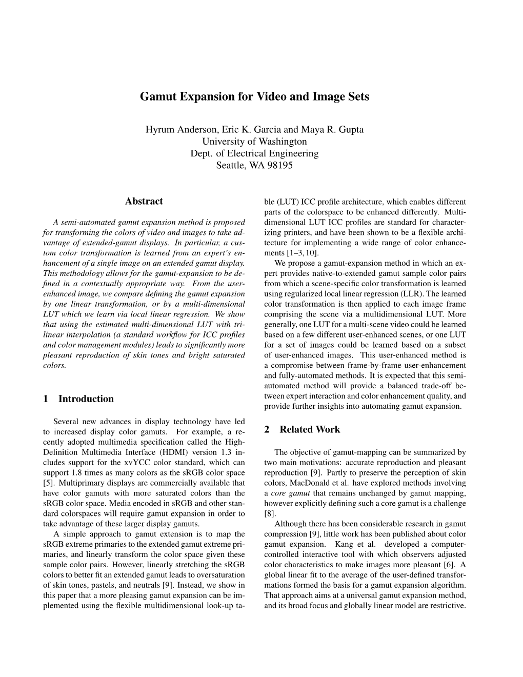 Gamut Expansion for Video and Image Sets