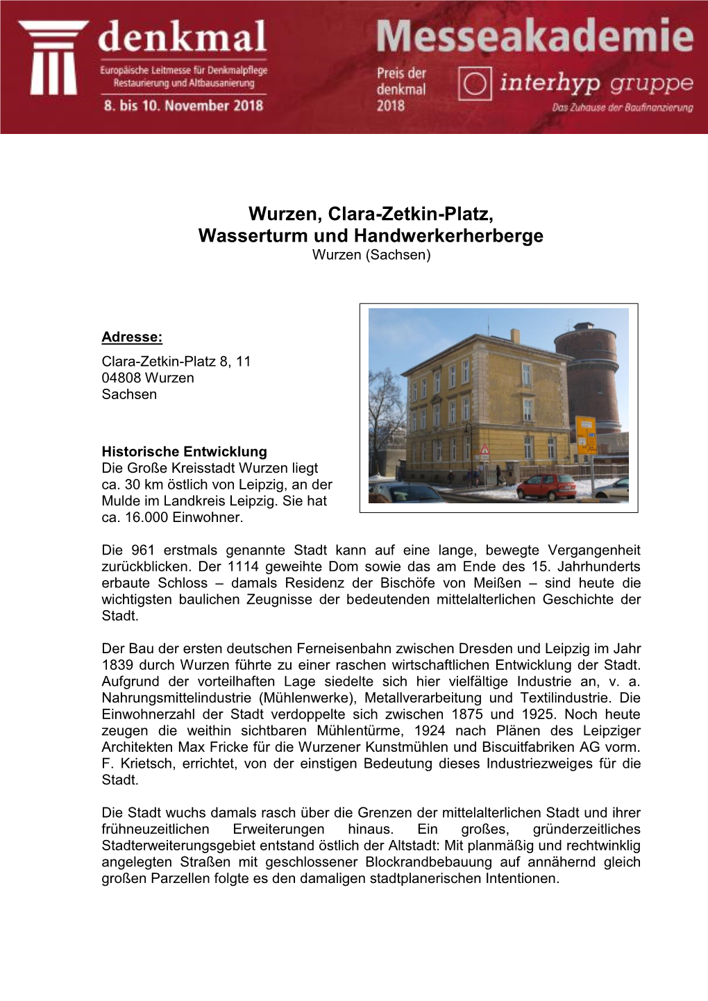 Wurzen, Clara-Zetkin-Platz, Wasserturm Und Handwerkerherberge Wurzen (Sachsen)